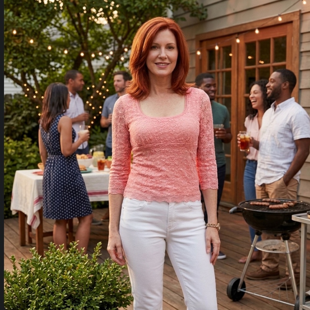 🌼Feminine Stretchy Coral Lace top